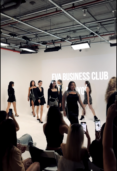Runway walk in white studio